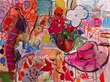 moderne-kunst.-malerei-gemalde-merello.-(54x73-cm).-pamela-rosa-y-florero--mixta-lienzo